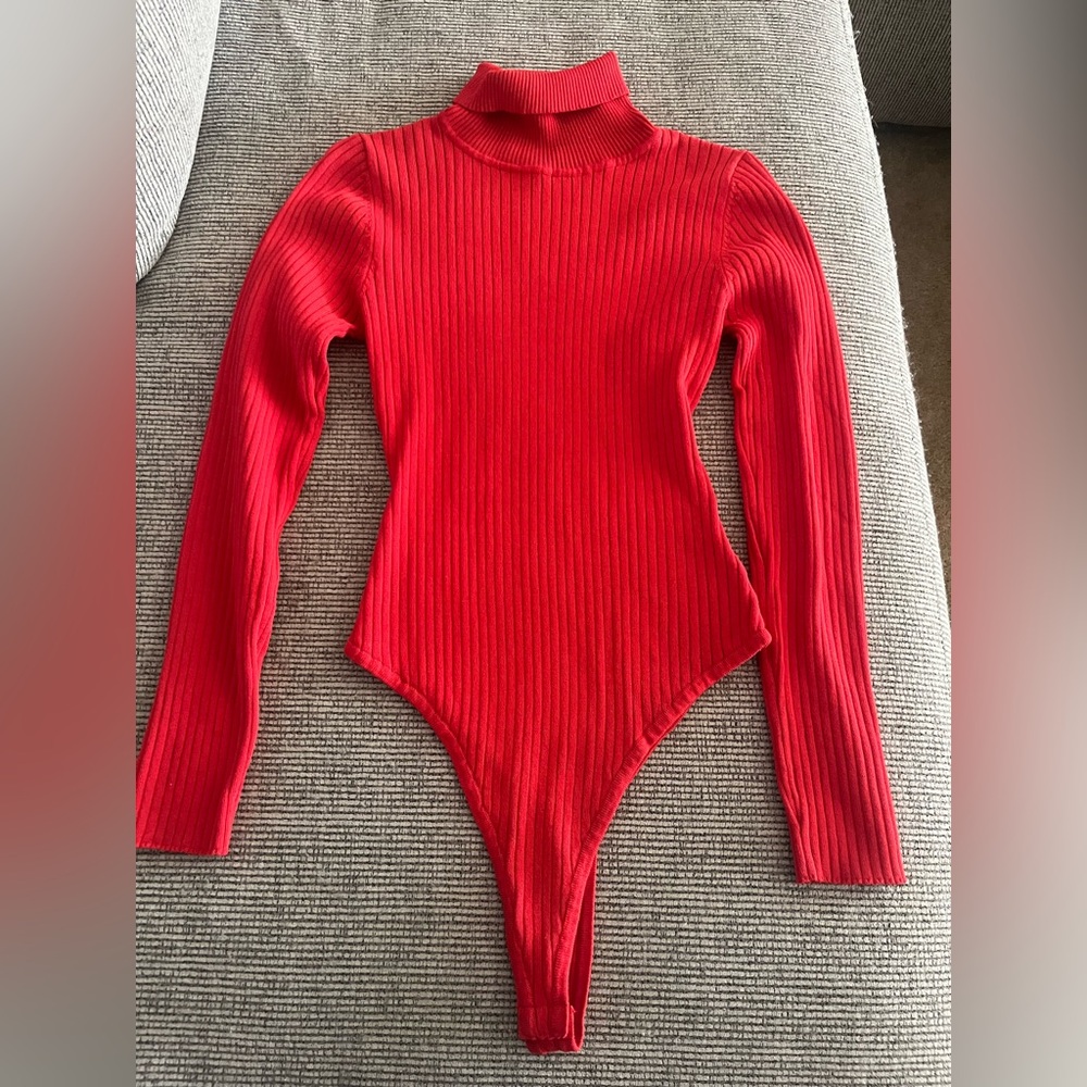 Love Tree Vibrant Red Ribbed Bodysuit NWOT